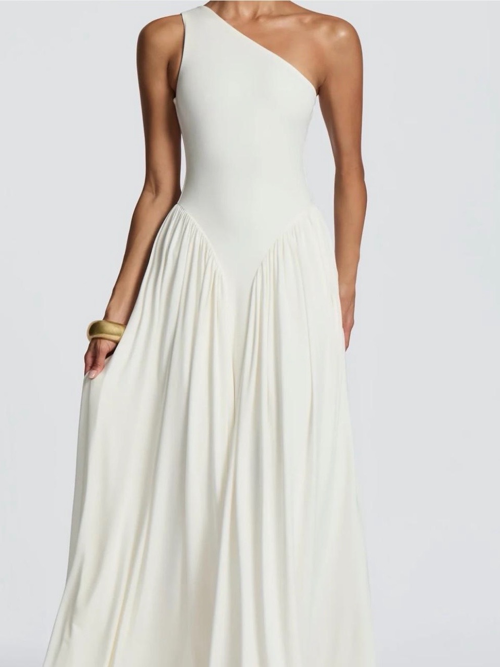 Asymmetrical One-Shoulder Ivory Maxi Dress